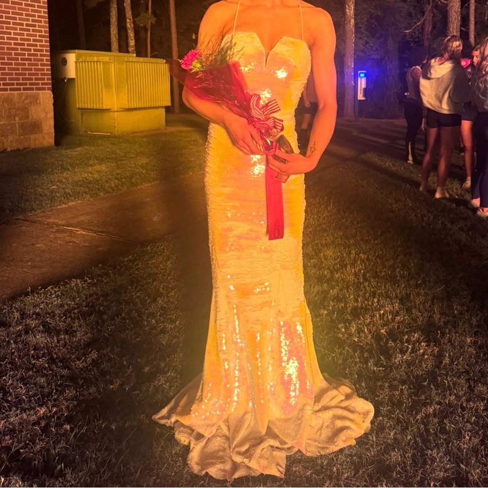 White/Pink Jovani Sequin Gown